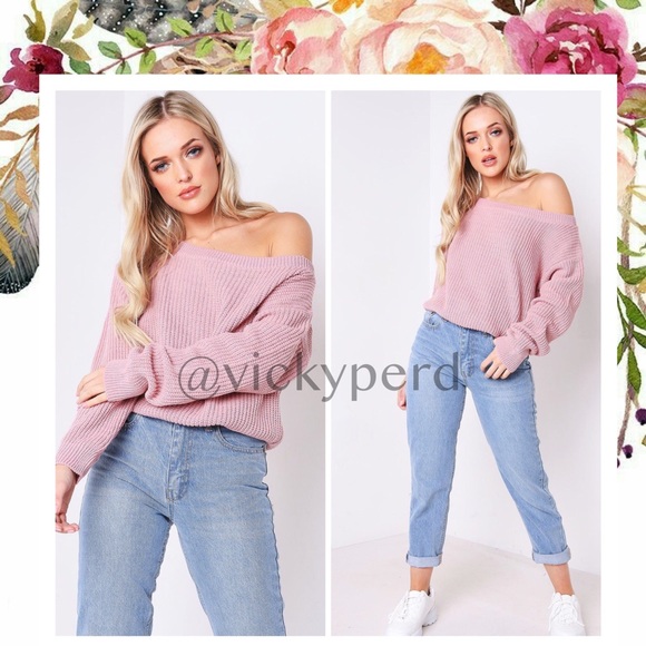 Pink Off Shoulder Sweater - Picture 2 of 5